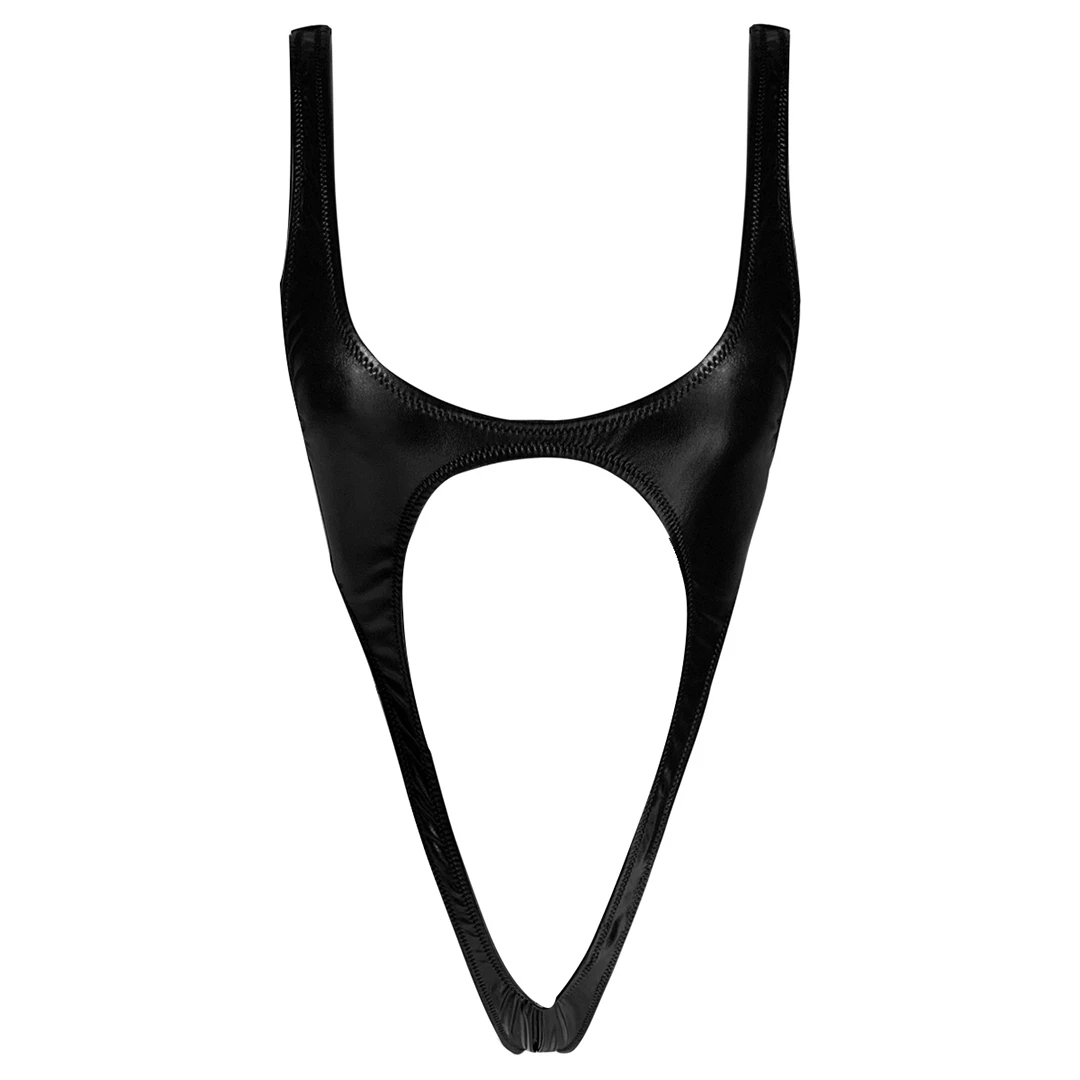 S-XL Glänzendes PU-Kunstleder Extreme String Mini Micro Thong Monokini Damen-Badeanzug Einteiliger Badeanzug Damen-Badebekleidung V1985 – Detail 11