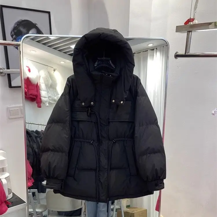 Otoño e Invierno nueva chaqueta de plumón para mujer a prueba de viento con capucha cálida plumón de pato blanco chaqueta Retro con cordones