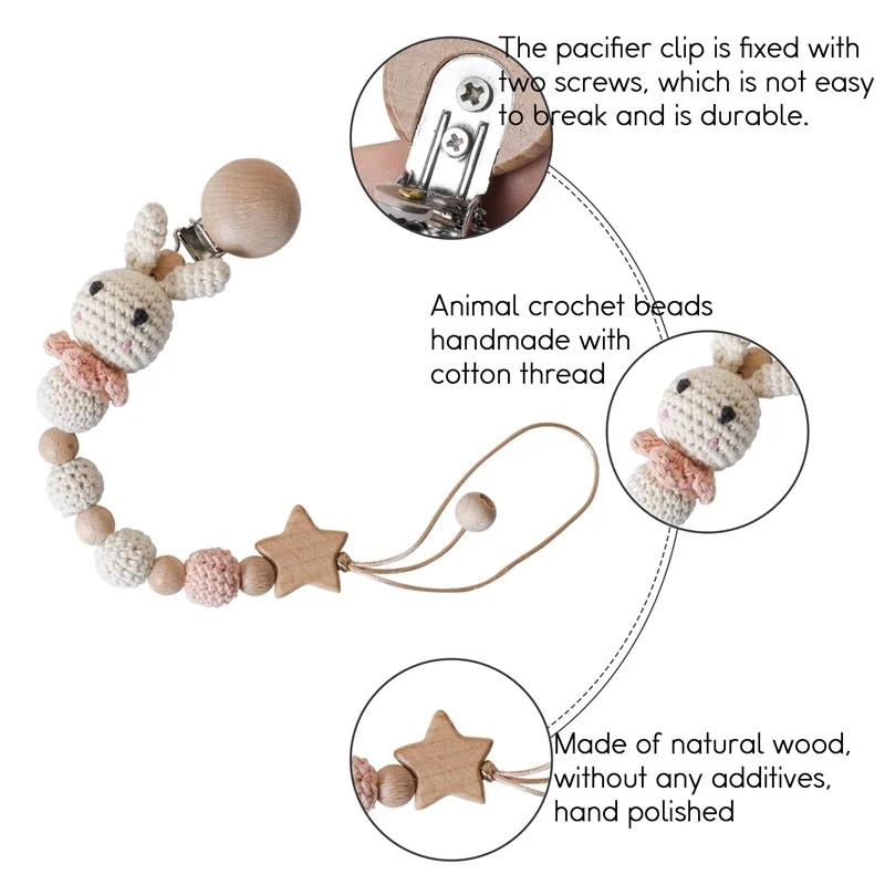 1pc Baby Dummy Pacifier Chain Clip Cotton Crochet Animal Chain Toys Soother Nipples Holder Newborn Toy Feeding Accessories