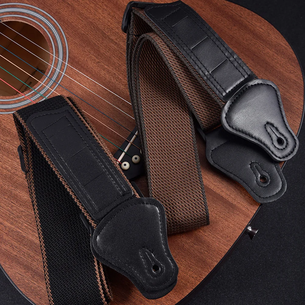 

Black Adjustable Guitar Strap Durable Cotton Shoulder Belt Load-Bearing Folk Guitar Strap with Pick Storage for Musical