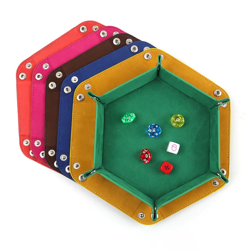 

Rolling Folding Hexagon Dice Game Storage Tray PU Leather&Velvet Mat Holder Double Sided Thick Office Supplies Storage Tools