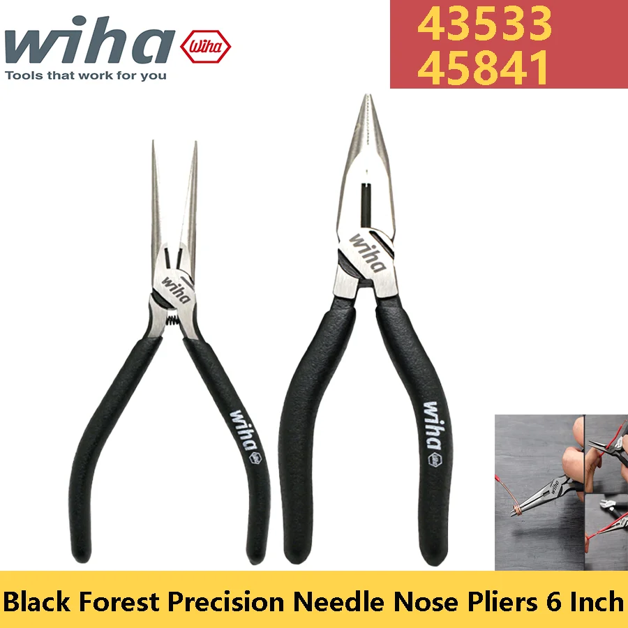 

WIHA 43533 45841 Black Forest Needle Nose Pliers 6 Inch Precision Snip Nose Pliers Cr-v Electrician Wire Cutter Long Nose Plier