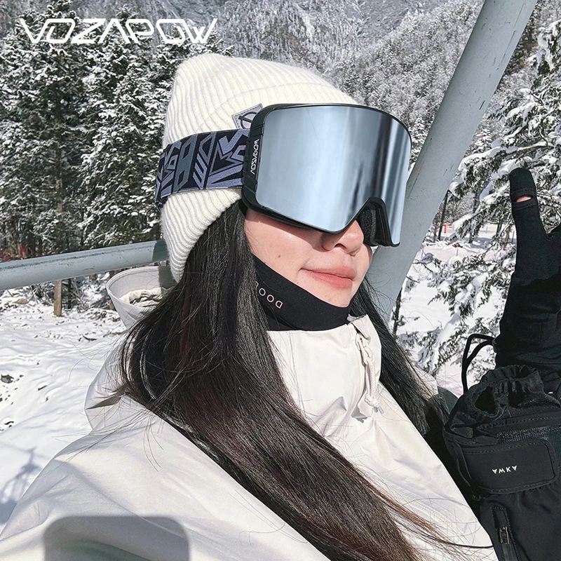 Vozapow Professional Magnetic Ski Goggles Double Layer Anti Fog Skiing Mask Men Super View UV400 Snowy Mountaineering Eyewears