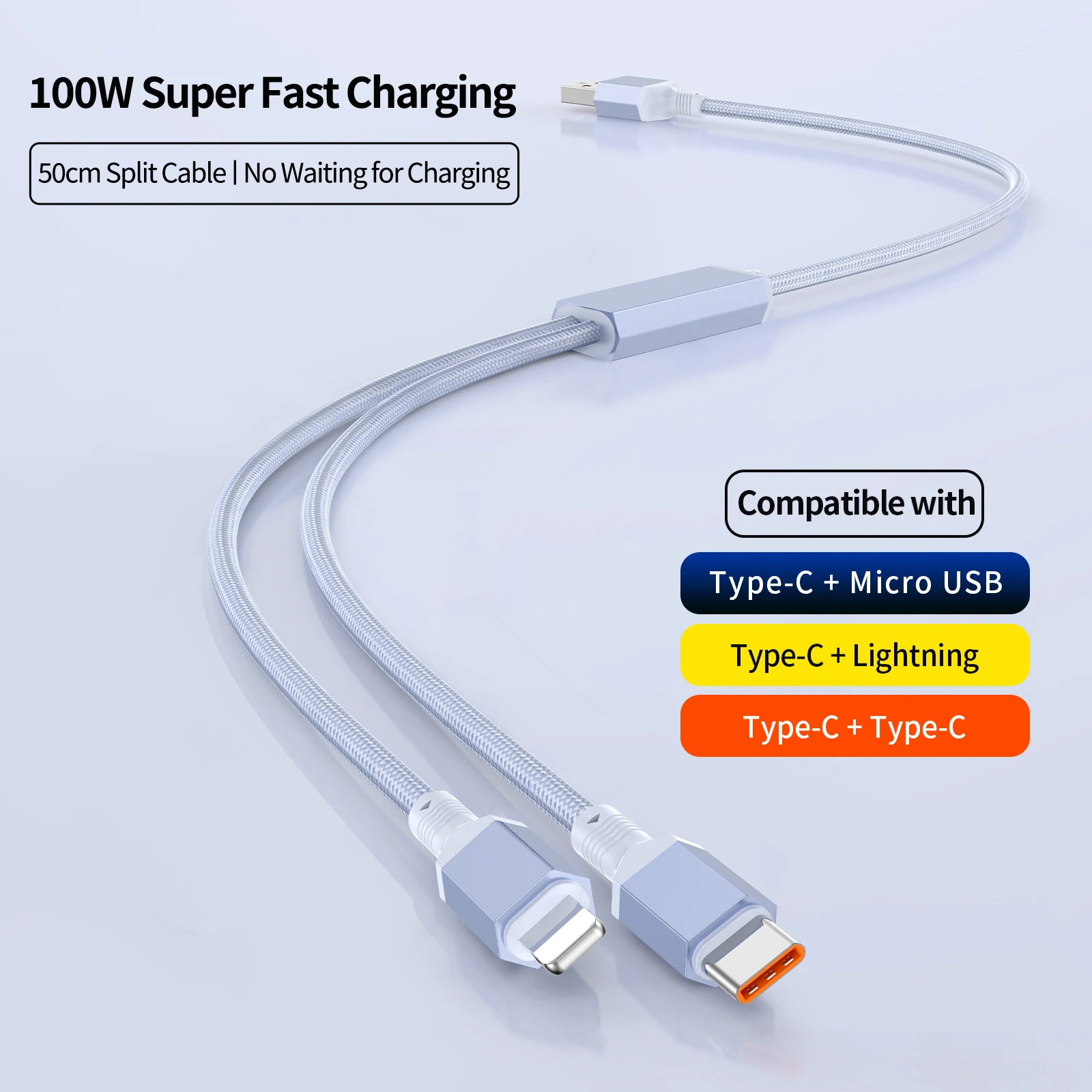 

Multi Charging Cable 2 in 1 Charger Cord, Multiple Rapid USB Cable with Type C Micro Lightning Connectors for Cell Phones