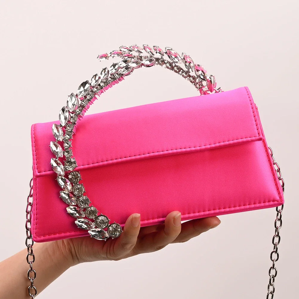 Luxury Diamond Evening Bag Clutch Satin Women Designer Handbags Crystal Silk Shoulder Crossbody Bags for Women Wedding Box Bag