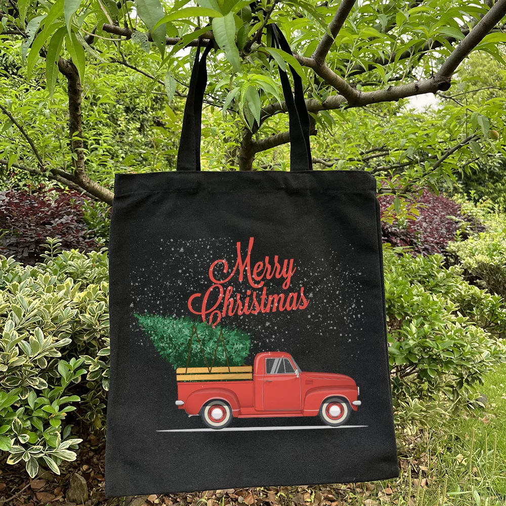 Merry Christmas Shopping Bag for Women Large Capacity Shoulder Bag Canvas Tote Bag Christmas Gift Lightweight Casual Grocery Bag