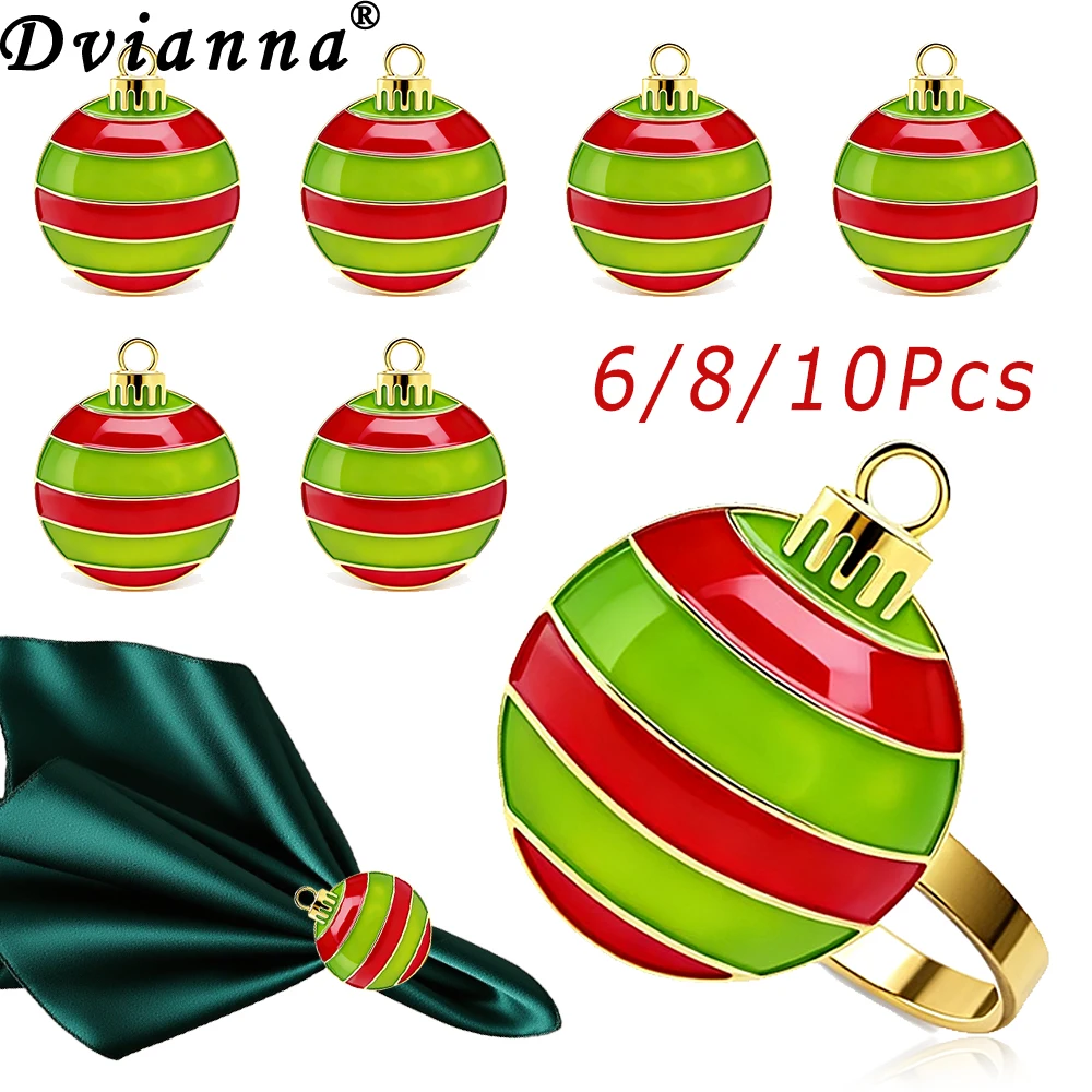 

6/8/10Pcs Christmas Ball Napkin Rings Metal Napkin Holders for Halloween Xmas Wedding Holiday Party Dinner Table Decor