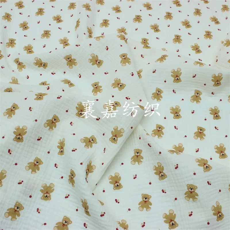 Double Cotton Crepe Cloth, Gauze Cartoon Bear, Fabric, Baby and Children\'s Clothing, Small Blanket Fabric