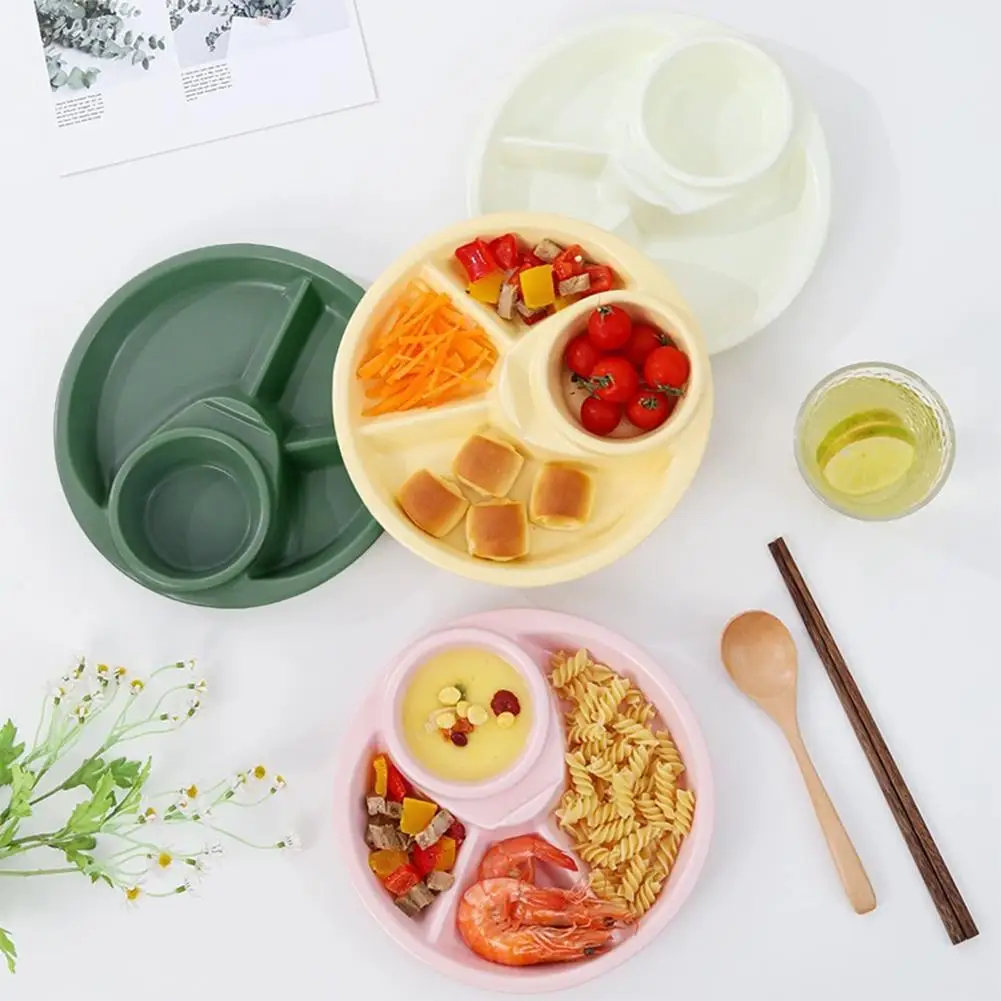 Wheat Straw Divided Plate Portion Control Diet Kids Dinnerware Unbreakable 4 Compartment Section Dish Picnic Camping School Home
