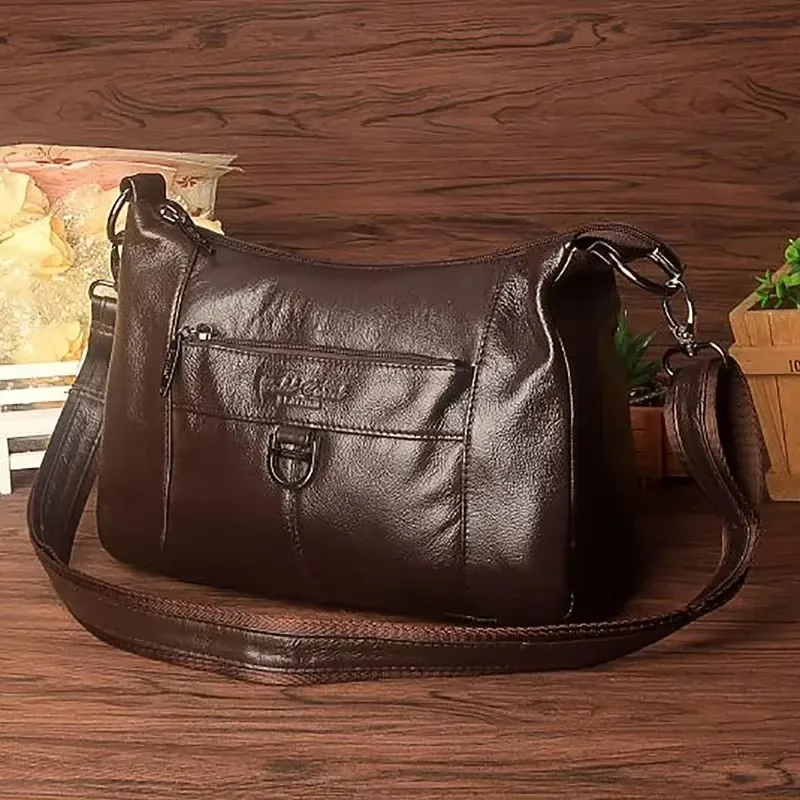 Genuine Leather Women Shoulder Cross body Sling Bag Casual Vintage Real Cowhide Female Ladies Hobo Messenger Satchel Bags