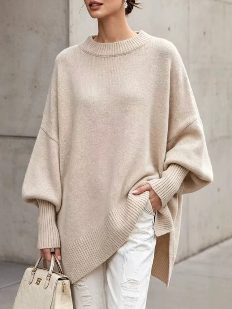 Autumn Winter Women's Round Neck Casual Pullovers Knitted Loose and Style Sweaters Office Lady Long Sleeve Top Female Clothing