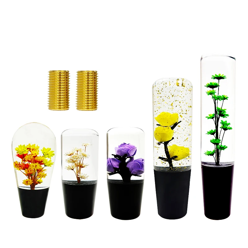 

TIYPEOR Colorful Flower Universal Real Flower Gear Shift Knob JDM Racing Sports Level Knob Shifter