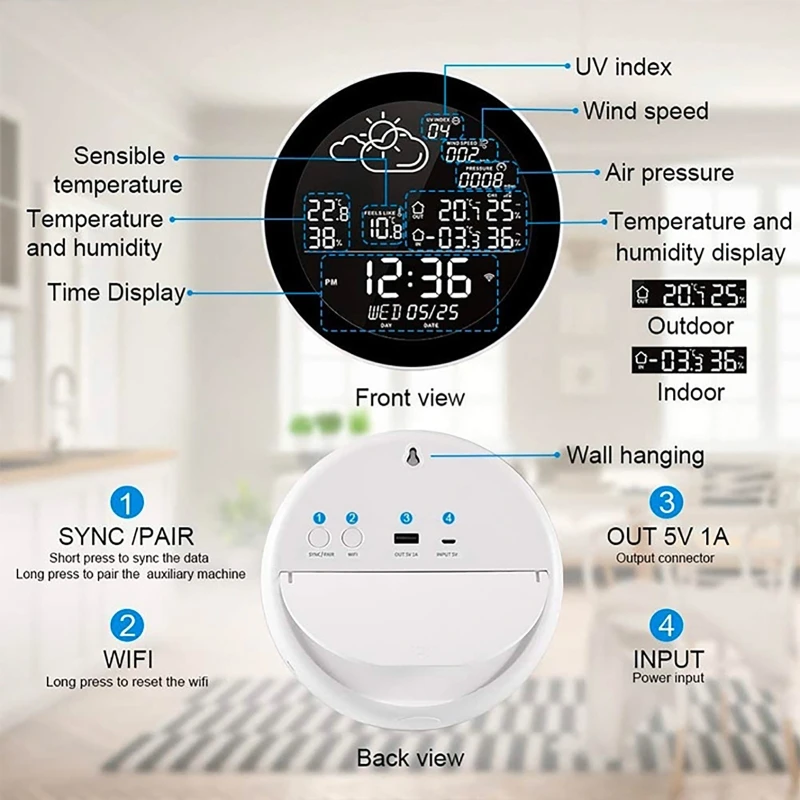 for Tuya Wifi Smart Weather Station with Clock Temperature & Humidity Meter Large Color Screen Weather Clock Temp Humidity Gauge