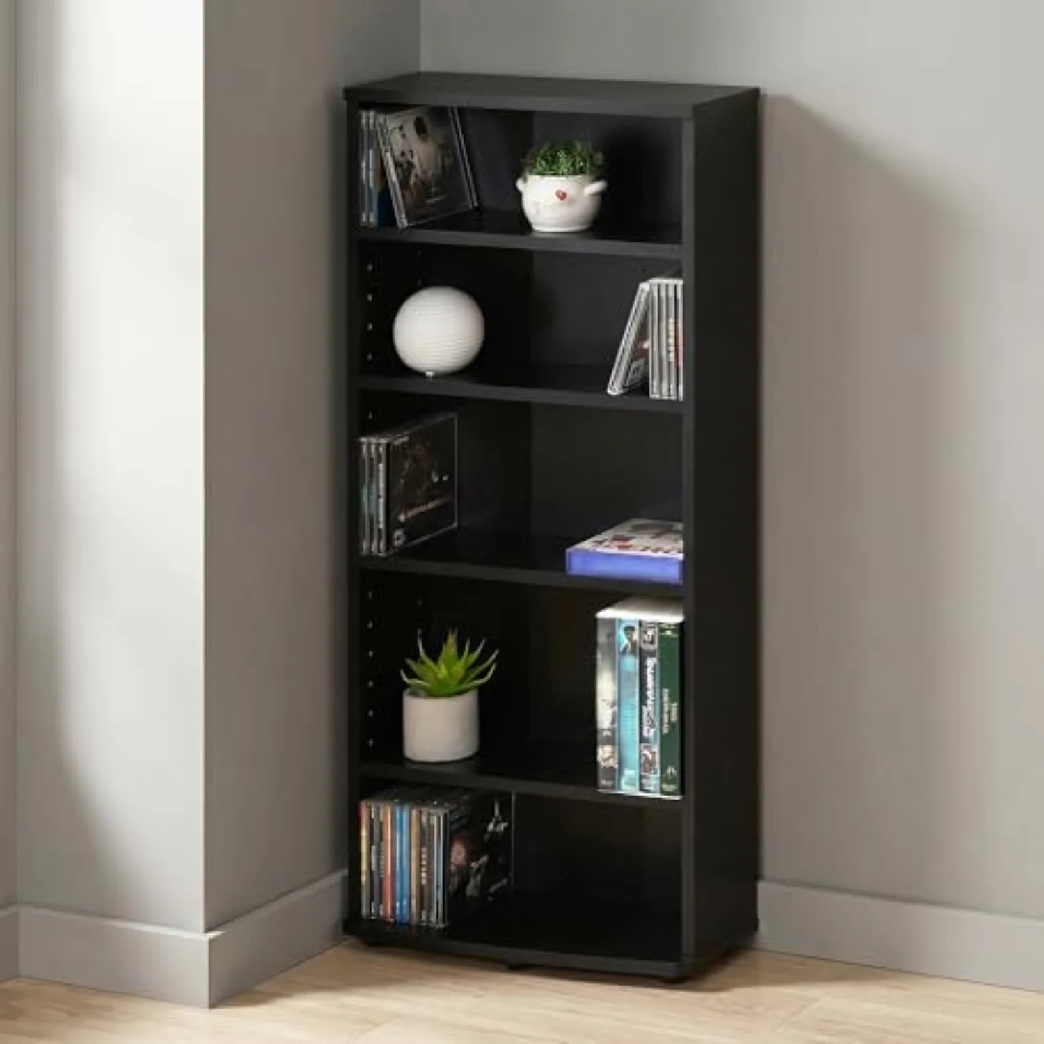 5-Tier Open Shelf CD Rack, DVD Storage Cabinets with Adjustable Shelves, Easy Assembly DVD Shelf, Media Shelf for CD