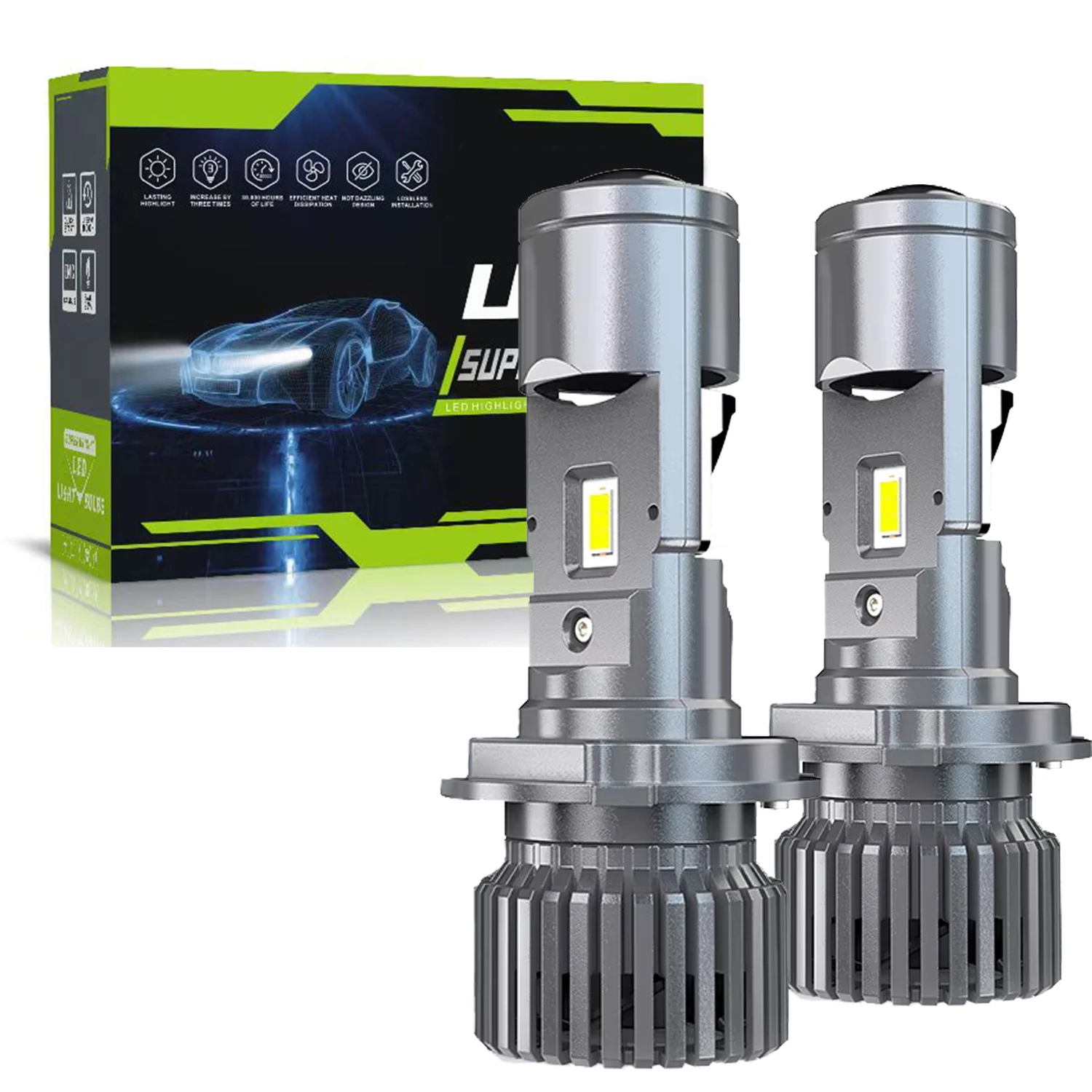 2PCS H4 LED Projector Mini Car Headlight Bulbs 12V 100W H4 Projector Lens Hi Lo Beam Integrated Laser Headlamp LHD RHD