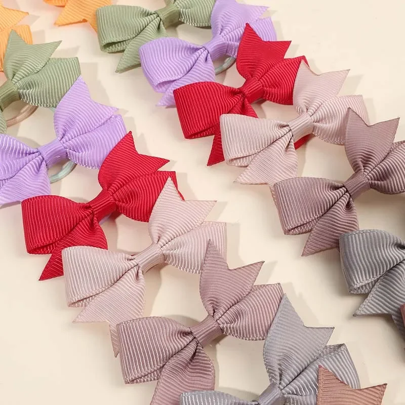 ncmama 24PCS Baby Girls Hair Bows Elastic Hair Ties Mini Grosgrain Ribbon Bow Rubber Band for Toddler Infants Hair Accessories