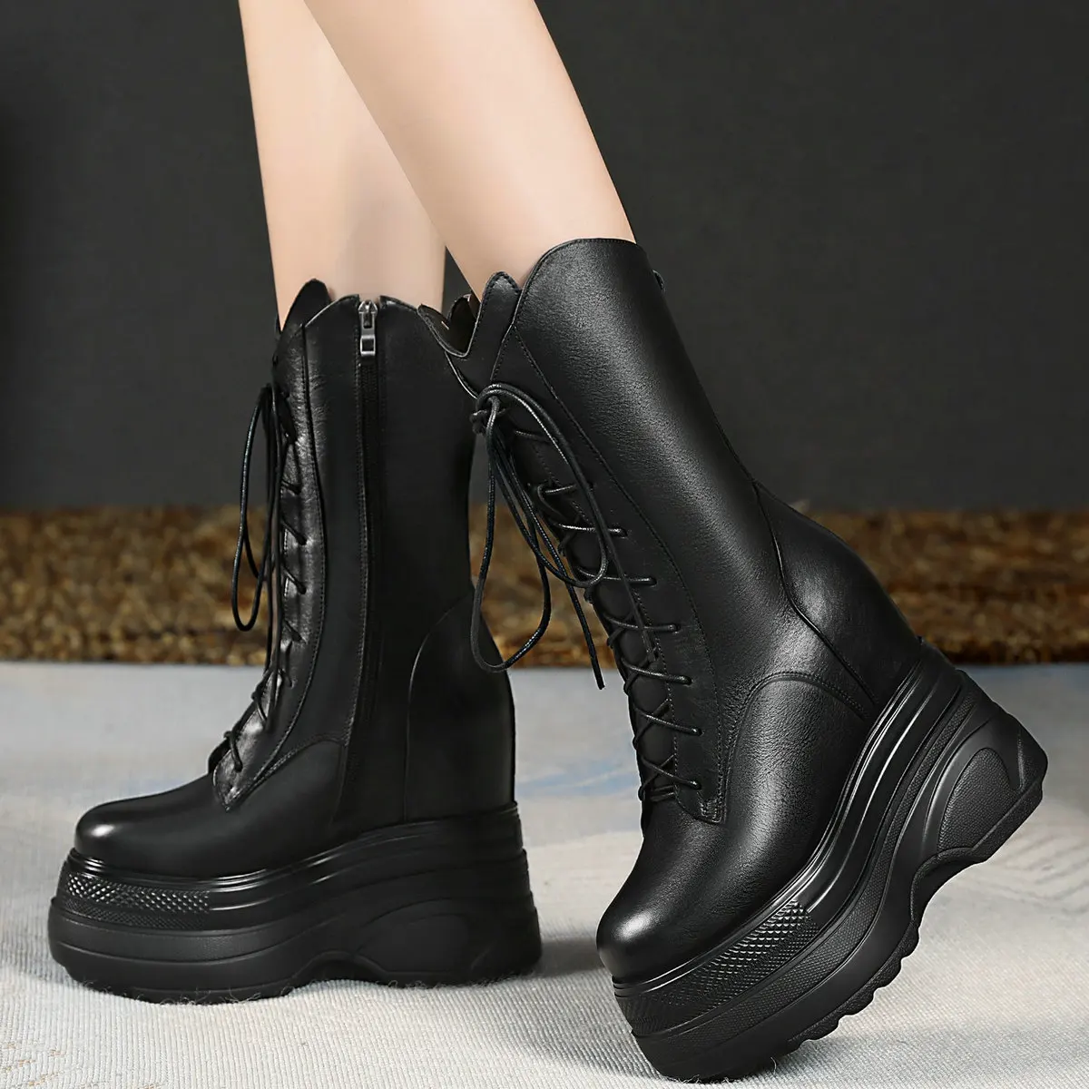 Winter Pumps Plus Size Shoes Women Genuine Leather Wedges High Heel Snow Boots Female Round Toe Fashion Sneakers Big Size Shoes