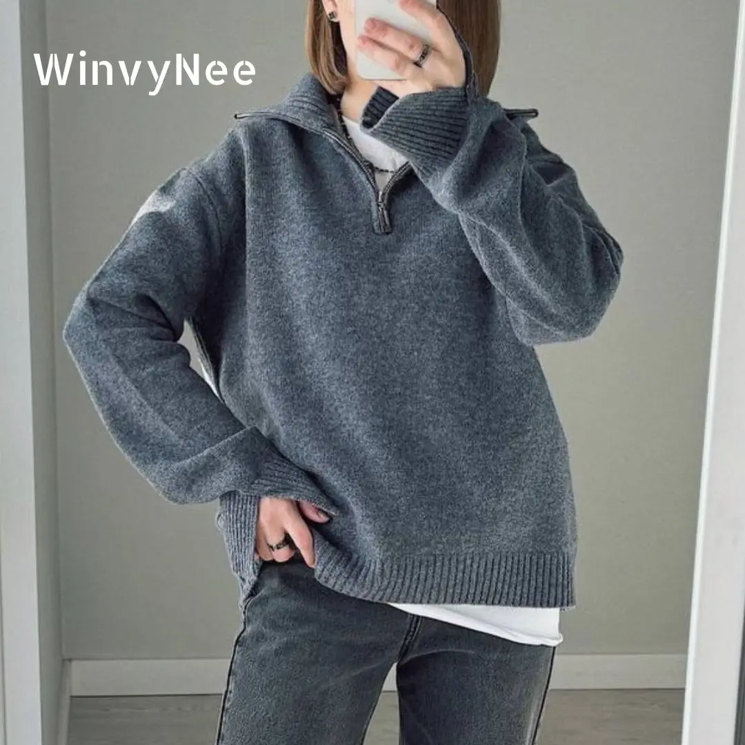 

WinvyNee Women's Clothing Autumn Wool Sweater Turtleneck Long Sleeve Knitted Top Women Outerwears Thick Pullovers Plus A1283001G