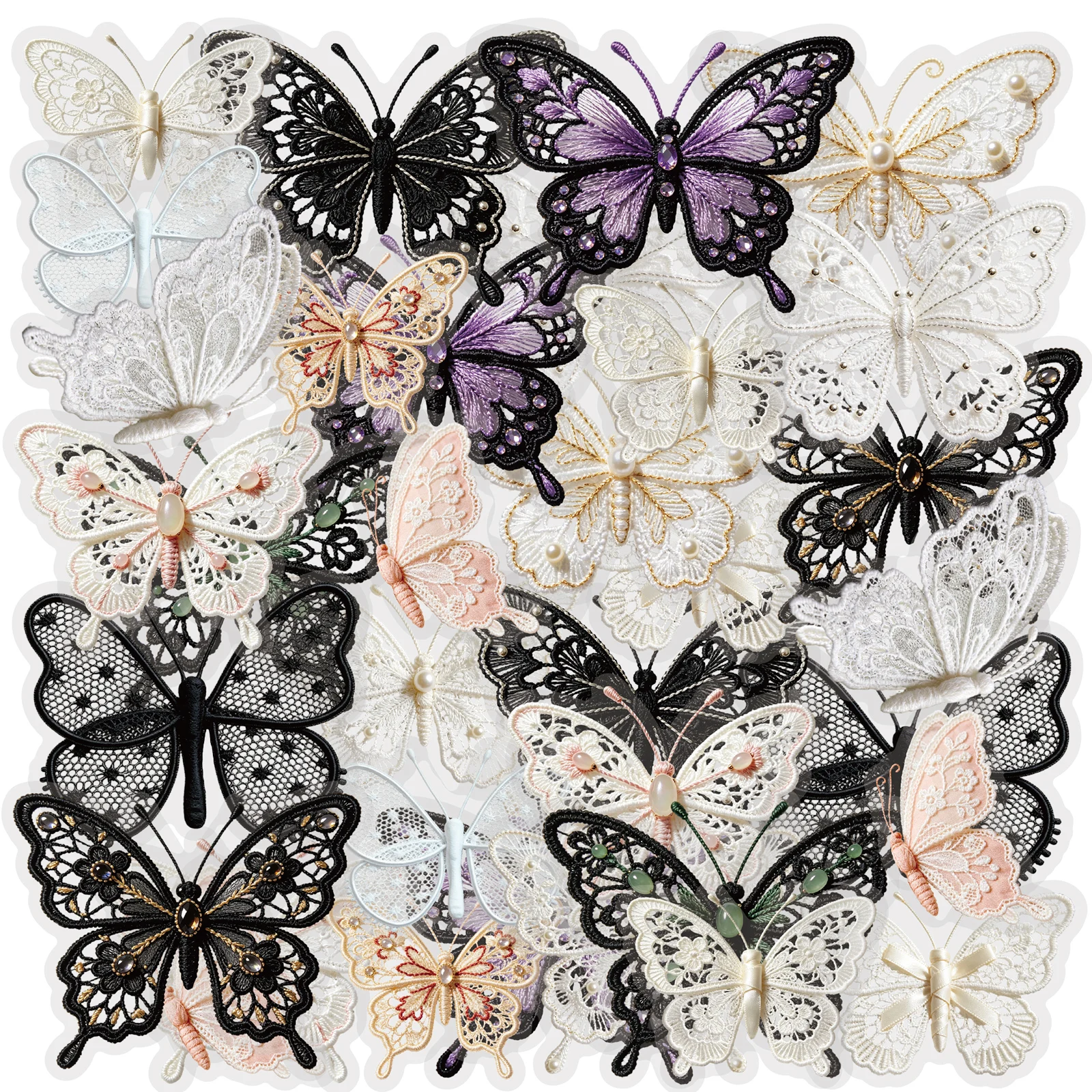 Etori Life 30Pcs Black and White Embroidered Butterfly Collage Stickers with Vintage Lace Patterns, Handmade Card Decoration Materials Suitable for Notebooks, Handbags, Photo Albums, Pencil Cases and Holders, Diaries, DIY Decorations, Helmets and Bicycles, Scrapbook Supplies, Office Decoration Supplies, Room Decoration, Vintage Parties, Artistic Aesthetics, Back-To-School Season, School Supplies, Cycling Decals, Children's Toy Stickers