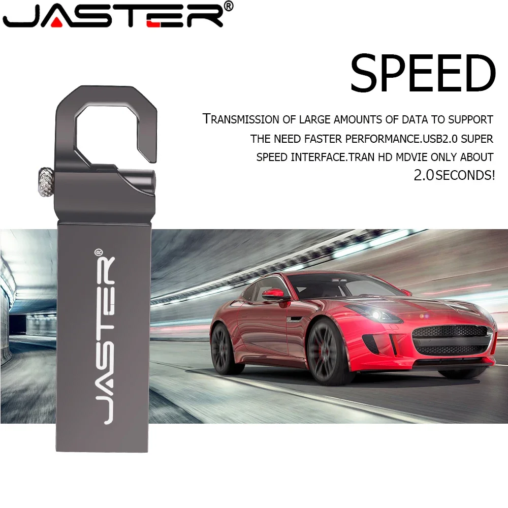 JASTER Golden Music  Memory Stick USB 2.0 Silver Metal Carabiner Flash Drive Free Custom Logo Pen Drive 4GB 8GB 16GB 32GB 64GB