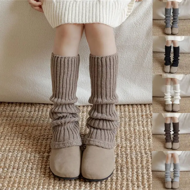 

R66D Stylish Socks Sleeve Solid Color Knitted Leg Warmer Comfortable Stackable Girls Legwear for Daily Special Occasion