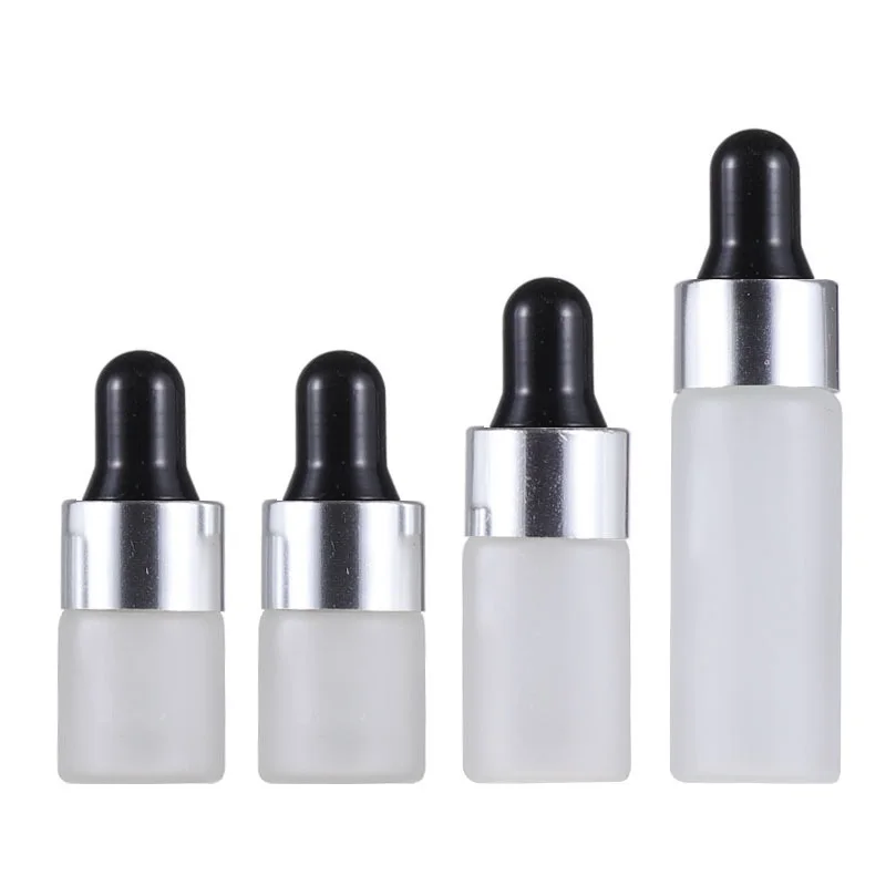 

100Pcs Essential Oil Bottle 1ml 2ml 3ml 5ml Frosted Glass Vials Silver Ring Black Top Cosmetic Refillable Small Sample Vials