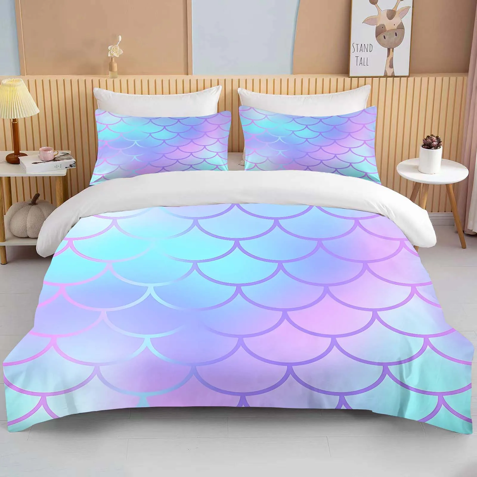 Fantasy Fish Scale Art Print Bedding Set Duvet Cover 1 Duvet Cover 2 Pillowcases Adult and Children Bedding Set Luxury Gril Gift