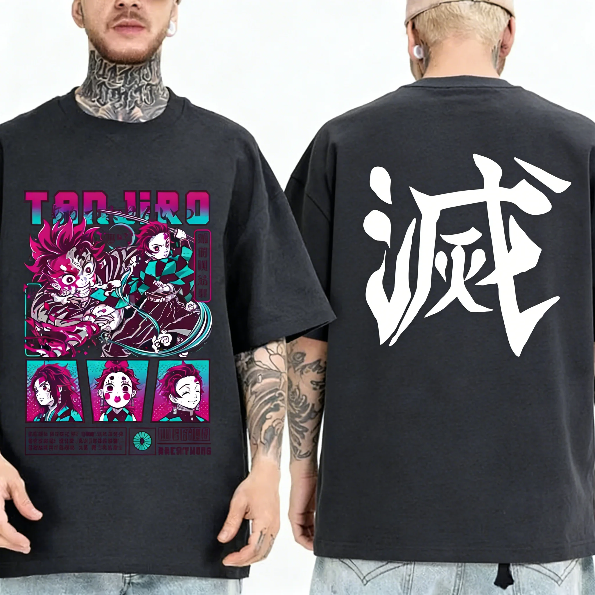 

Футболка с принтом «Истребитель демонов», большая, повседневная, для мужчин и женщин, летняя, модная, универсальная, свободного кроя, в стиле Y2K, Харадзюку, для родителей и детей