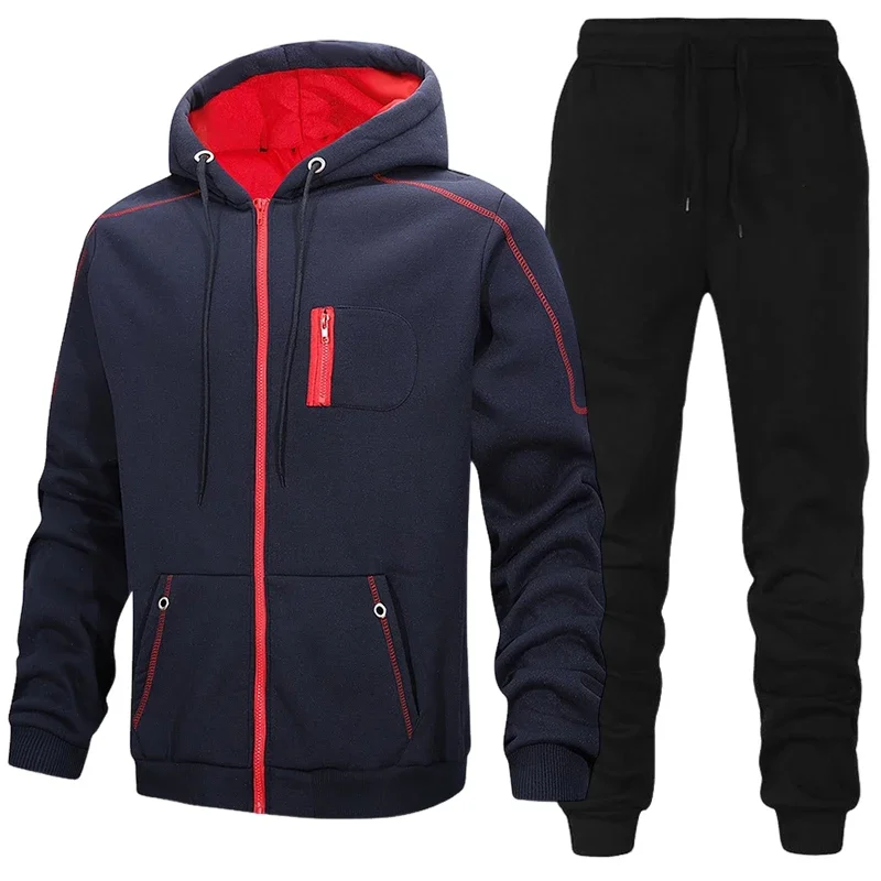 Fashion Men's Tracksuit Casual Hoodie Sweatshirts Coat Outdoors Sports Jogging Clothing Autumn Winter Single Zipper Jacket Pants view 4