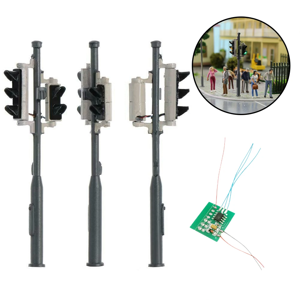 3 Pcs Rail Traffic Lights 3V 20mA Gauge 00 H0 With Pedestrian Lights And LEDs Vehicle 1:72 Building Layout Yard Garden Decor