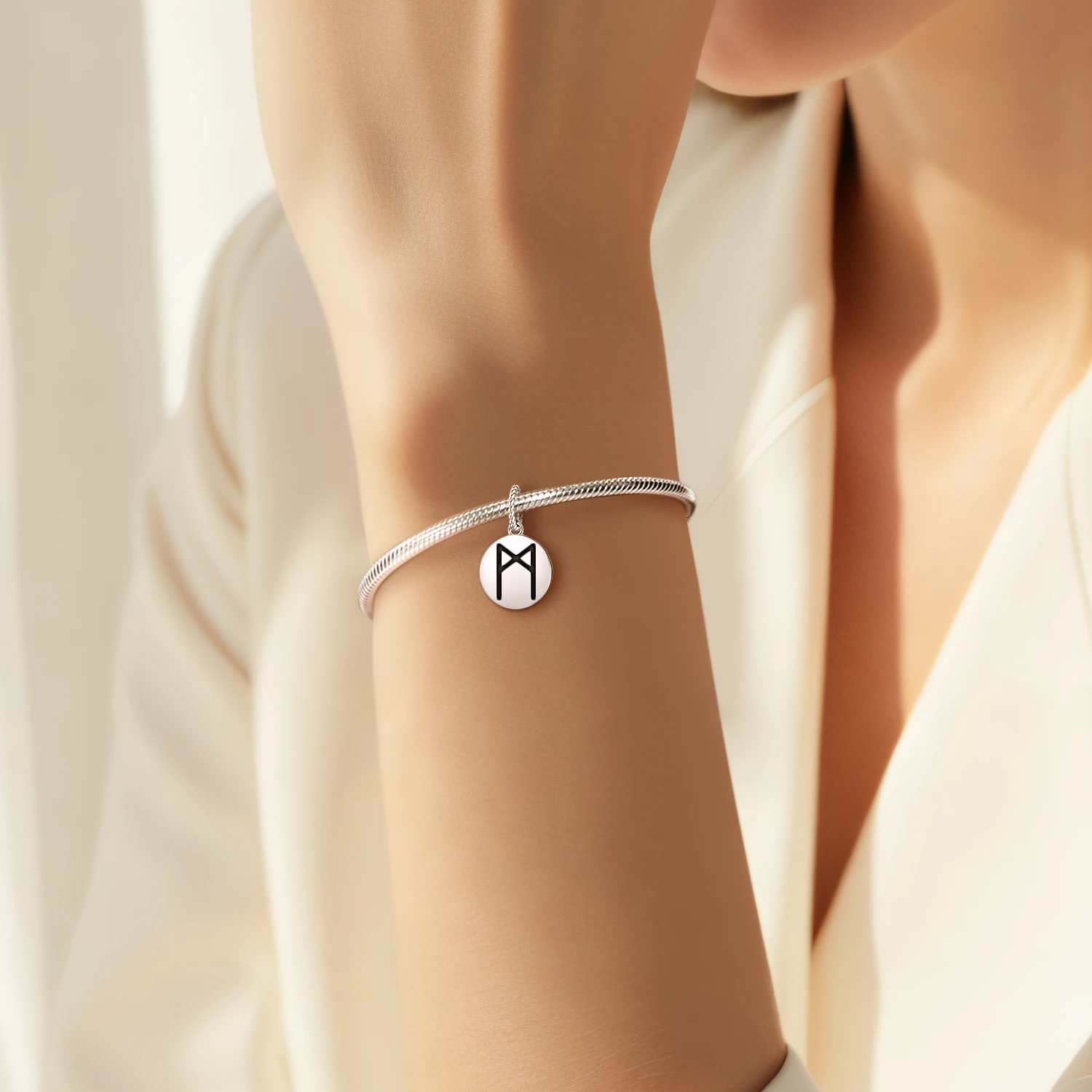 Скандинавские руны Mannaz, стерлинговое серебро 925, подвеска из бисера, подвеска «сделай сам», подходит для оригинального браслета, ювелирного изделия, подарок