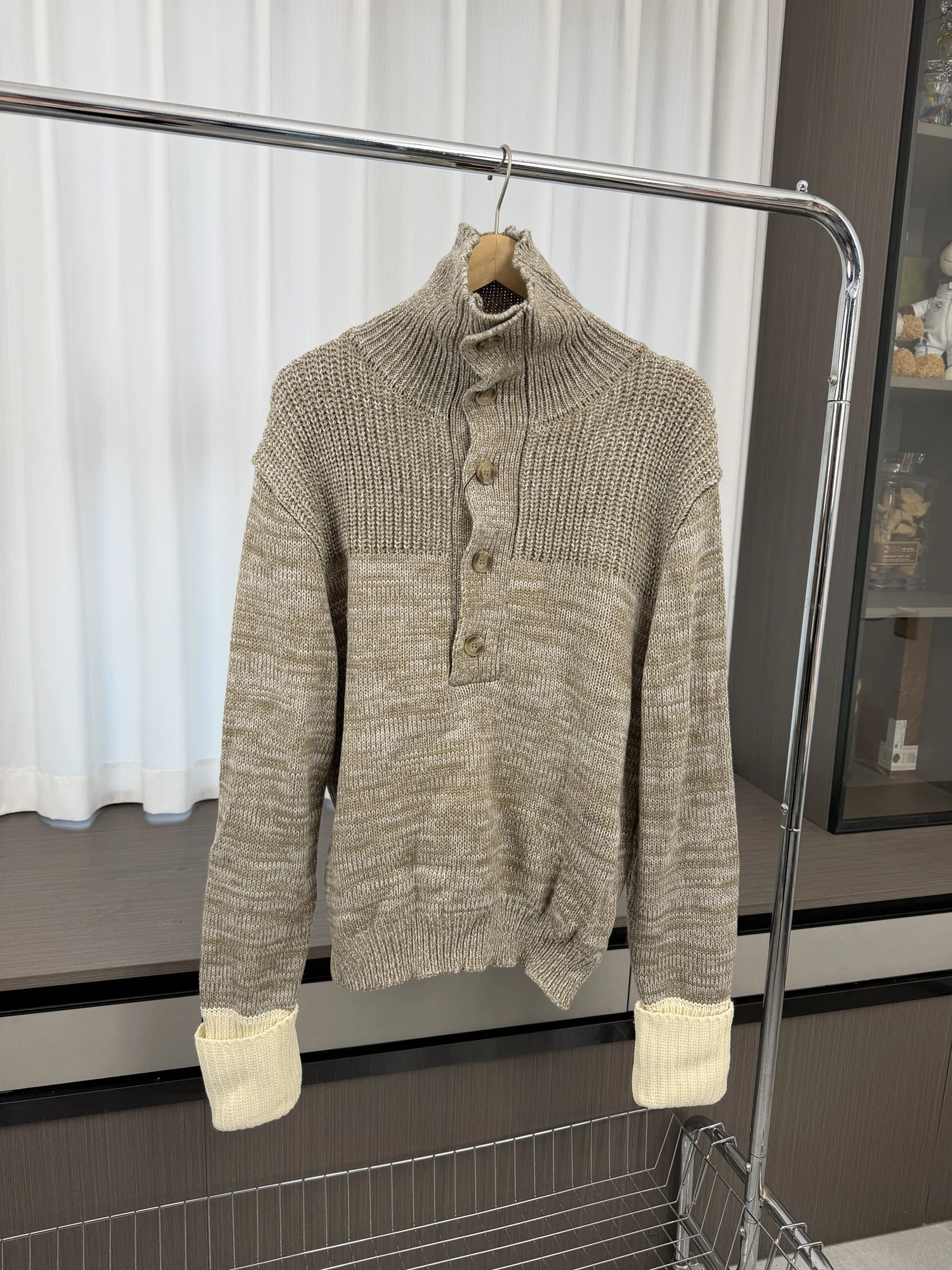 

Мужской вязаный свитер свободного кроя с высоким воротником и узором «косы», повседневный, модный, теплый, для зимы, в городском стиле