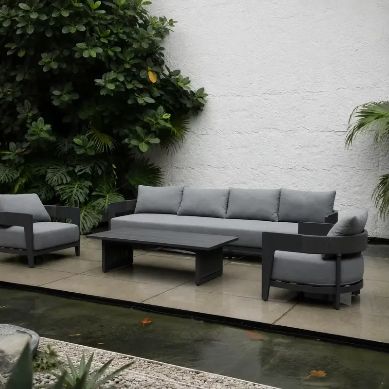 Aluminum Rope Outdoor Sofa Set Weather Resistant Hotel Resort Contract Grade Furniture OEM Custom