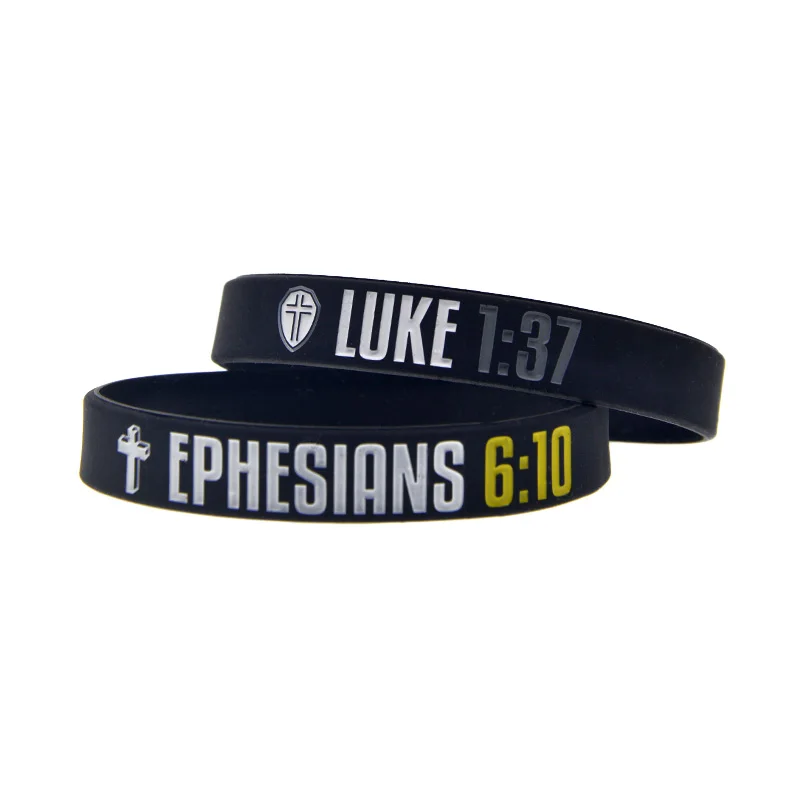 1PC/4PCS Jesus Silikonarmband JEREMIAH 33:3 PHILIPPIANS 4:13 EPHESIANS 6:10 LUKE 1:37 Gummiarmband Schwarz – Detail 7