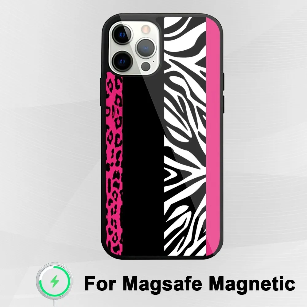 Fashion Zebra Stripes Pink Cool Phone Case per iphone Pro 11 Max 13 Plus 12 14 Mini 15 Magsafe Magnetic Wireless Charging Shell