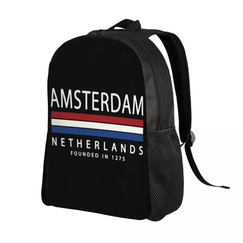 Amsterdam History Netherlands Flag Backpacks for Men Women College School Student Bookbag Fits 15 Inch Laptop Patriotic Bags