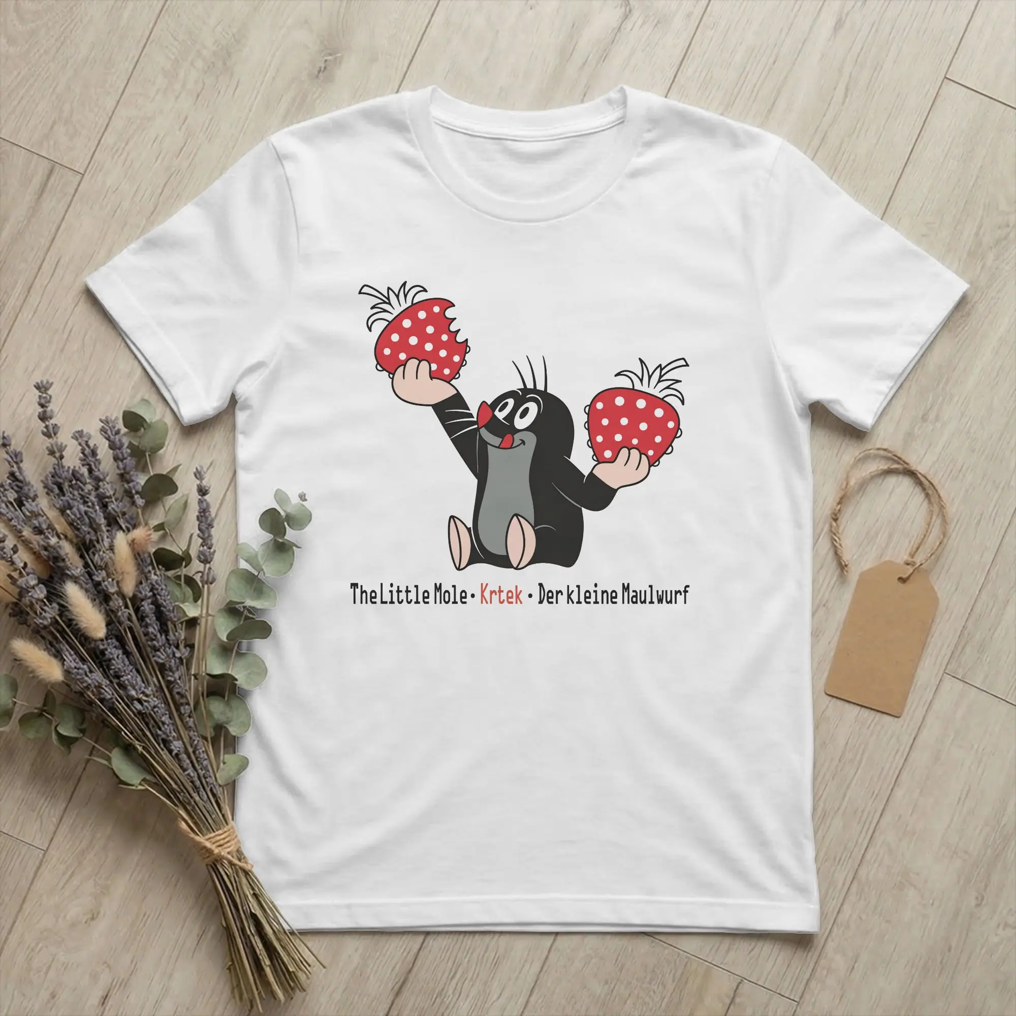 Leisure The Little Mole Krtek Strawberry T-Shirts for Men Crewneck 100% Cotton T Shirts Cartoon Short Sleeve Tee Shirt merch