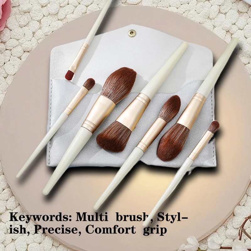 Przenośny zestaw pędzli do makijażu, stylowy i trwały, schludnie zapakowany w kompaktową saszetkę do makijażu na wynos.