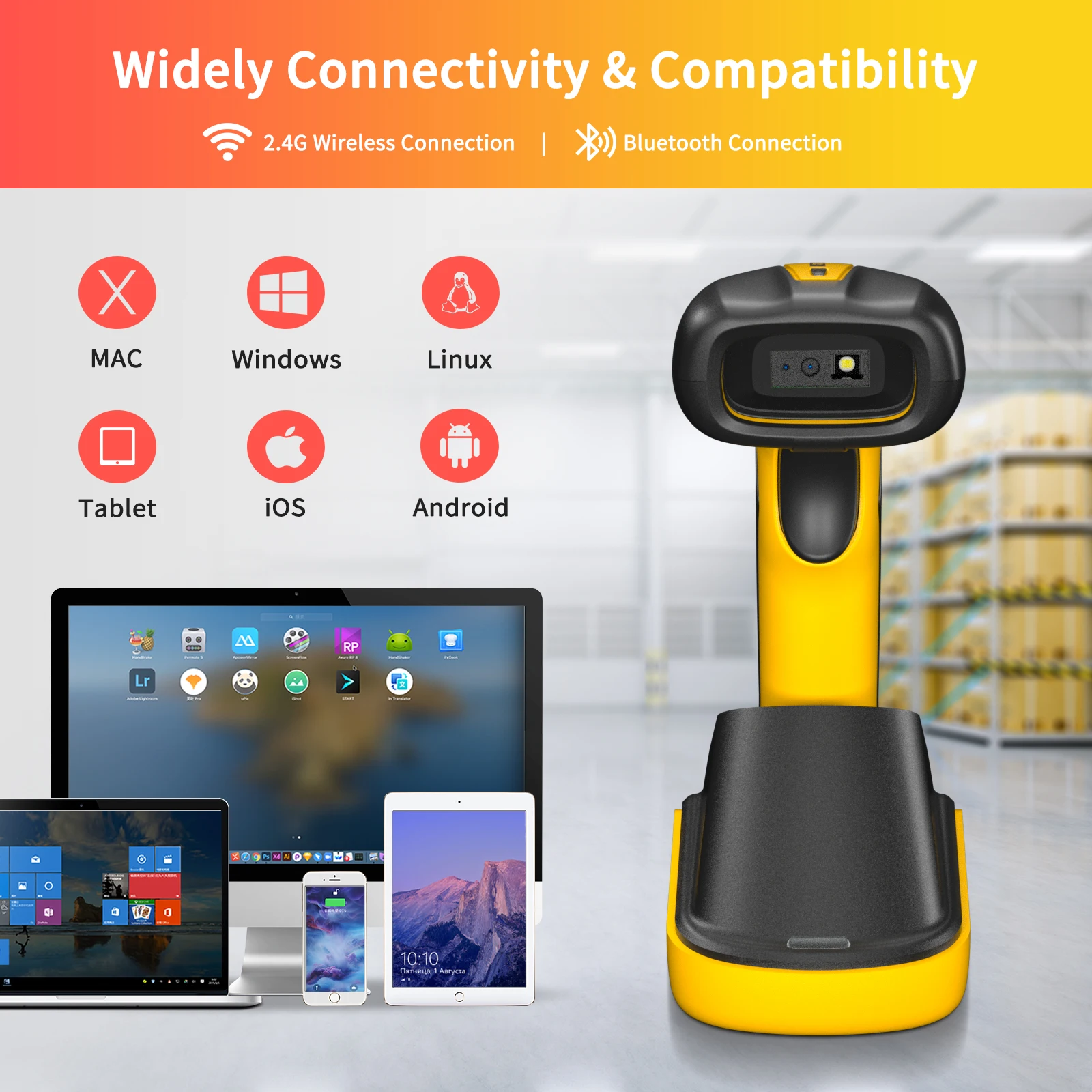 NETUM NT-1698W Handheld Wirelress Barcode Scanner AND NT-1228BL Bluetooth 1D/2D QR Bar Code Reader PDF417 for IOS Android IPAD