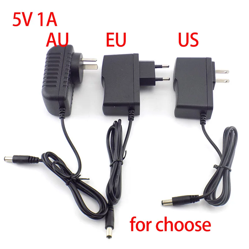 Adaptador de Alimentação AC DC, Adaptador de Alimentação, Carregador de parede para CCTV, Câmera, Fita LED, Lâmpada, UE, AU, Ficha EUA, 5,5mm x 2,1mm, 1A, 1000ma, 5V, 1A