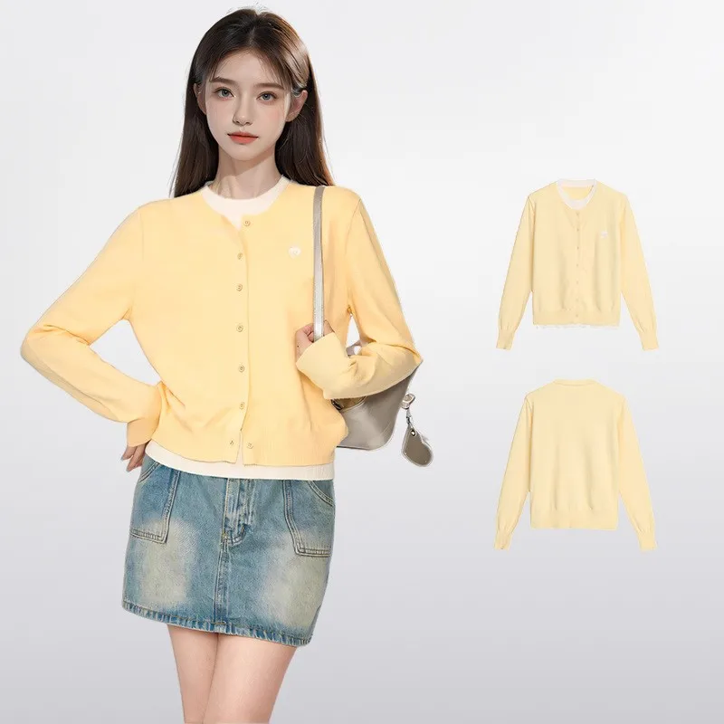 

Early Autumn Women's ort Knitted Sweater Jaet Yellow Cardigan Fake Two-Piece Sle Comfortable Fit Commute Sle Faion