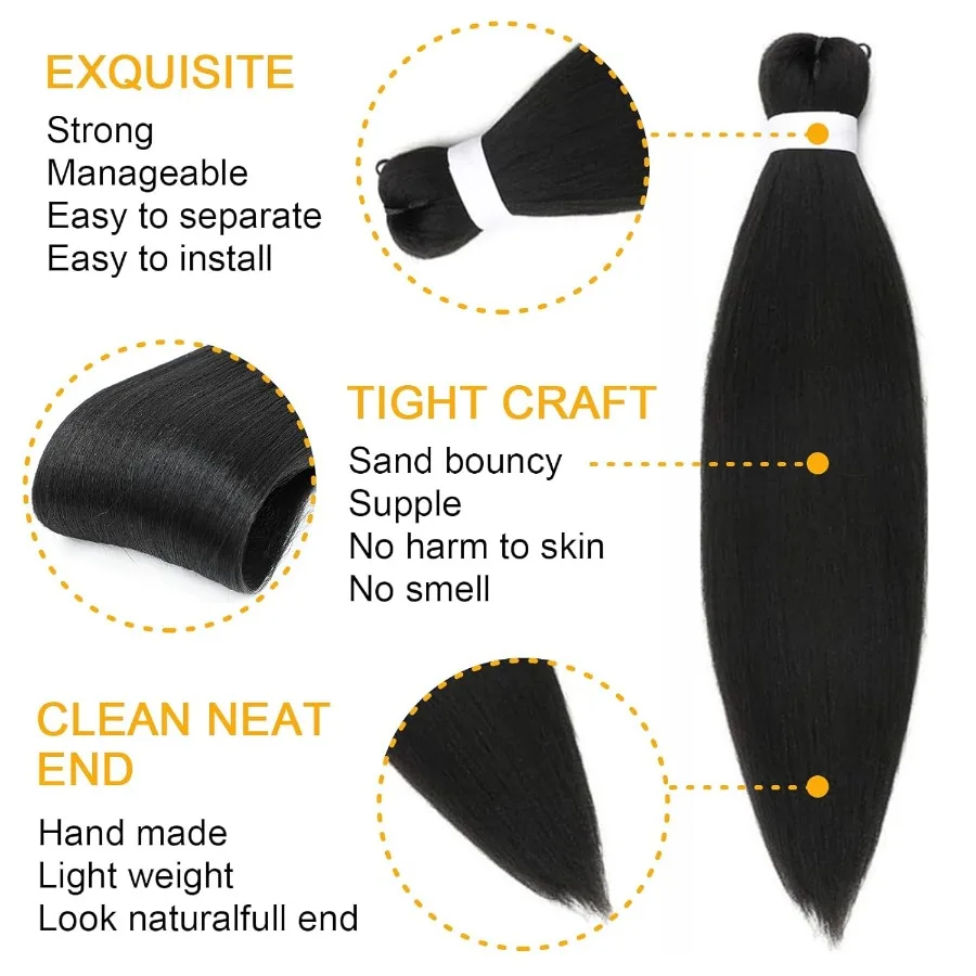 وصلات شعر صناعية ناعمة بدون عقد من ياكي للنساء، ضفائر صندوقية ممتدة مسبقًا مع إعداد الماء الساخن، مثالية لكل مرة