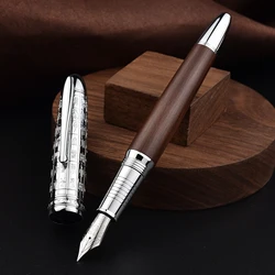 Retro Hongdian 6016 Natural Wood Fountain Pen Beautiful Oracle Cap EF/F Nib Brown Wooden Office Business Writing Ink Gift Pen