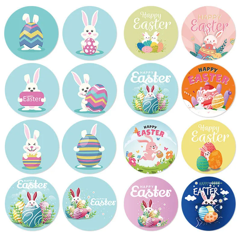 50-500pcs 1inch Round Easter Rabbits Decoration Sticker on Roll Interesting Useful Scrapbooking Accessories Happy Planner