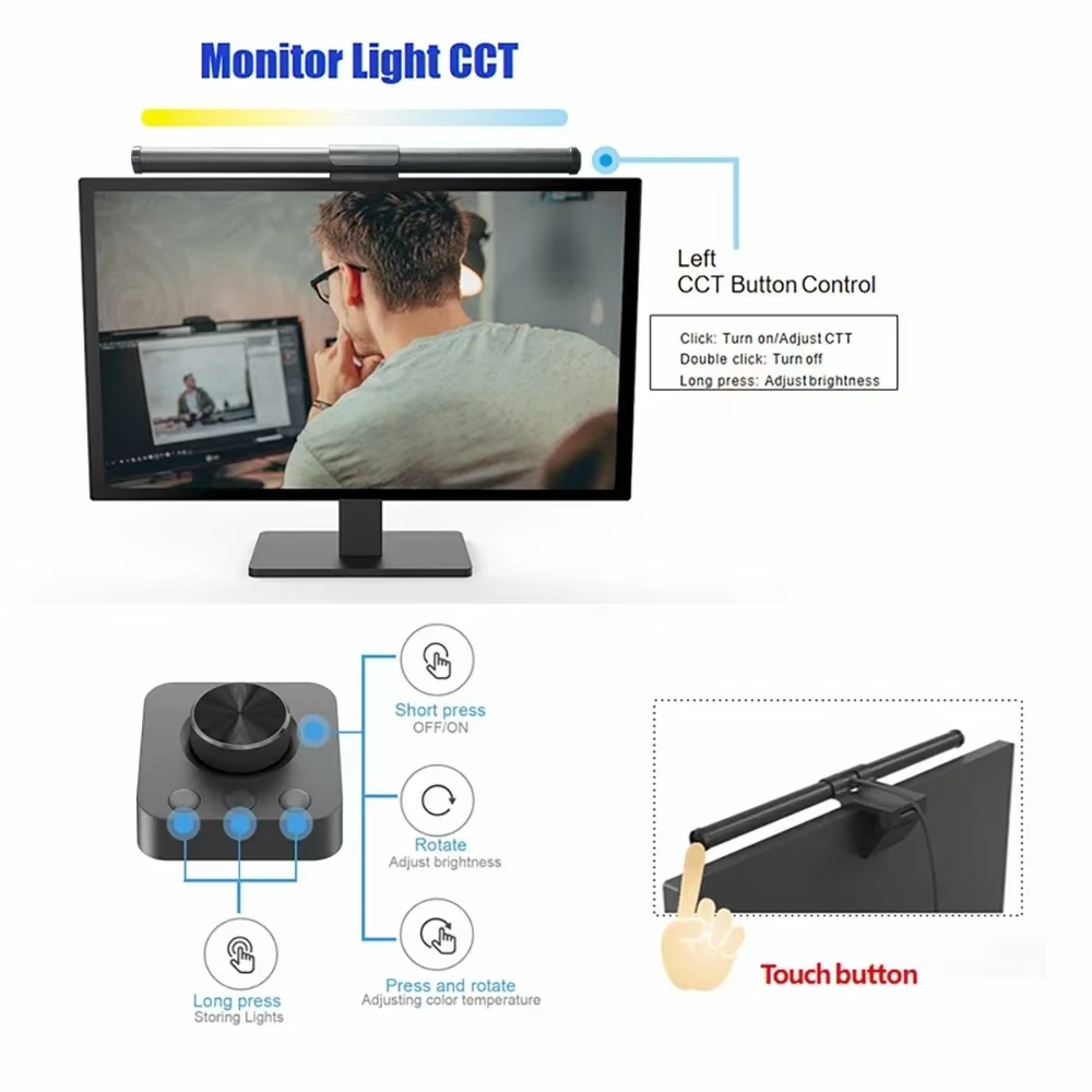 Wiscolor  Barra de luz RGB para monitor  Regulación continua USB  Pantalla Colgante Luces RGBIC Luz de Fondo Atmósfera Lámpara de Escritorio, Barra