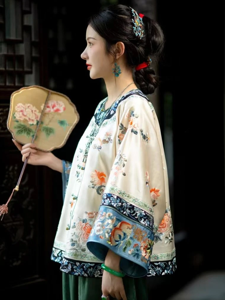 Chinese Traditional  Women Qipao Top Big Sleeved Hanfu Vintage Classical Hanfu Jacquard Blouse Camisa China Tradicional Mujer - Image 3
