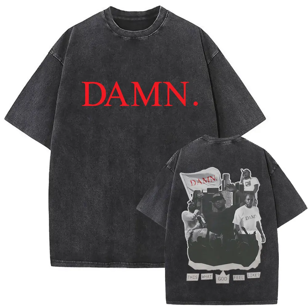 Limited Washed Vintage Rapper Kendrick Lamar DAMN Double Sided Print T-shirt Men Women Hip Hop Fashion Street Oversized T Shirts