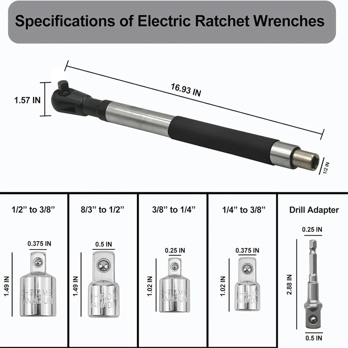 

ABNJ Offset Extension Wrench Impact, Electric Ratchet Wrench, Chain Drive Wrench Extender for 1/2In Sockets Includes Adapters
