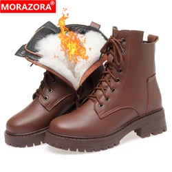 MORAZORA Size 35-43 Split Leather Ankle Boots Zipper Thick Fur Warm Snow Boots Women Wool Ladies Shoes Winter Booties