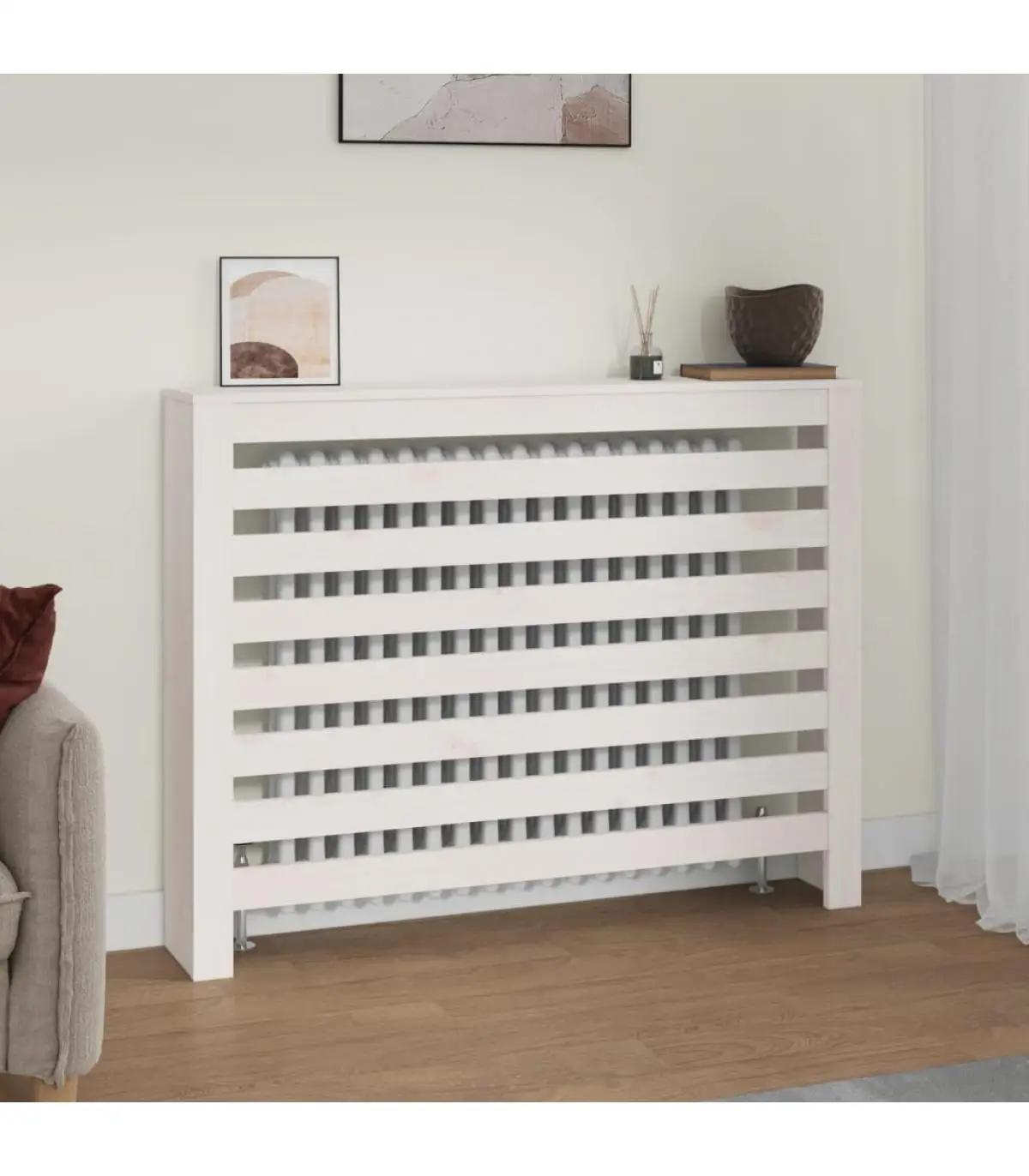 Accessories for heating radiators radiator cover solid wood pine White 108,5x19x84cm